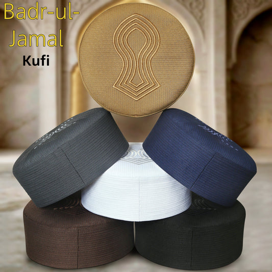 Badr-ul-Jamal Kufi – Premium Nalain Embroidered Islamic Prayer Cap for Men