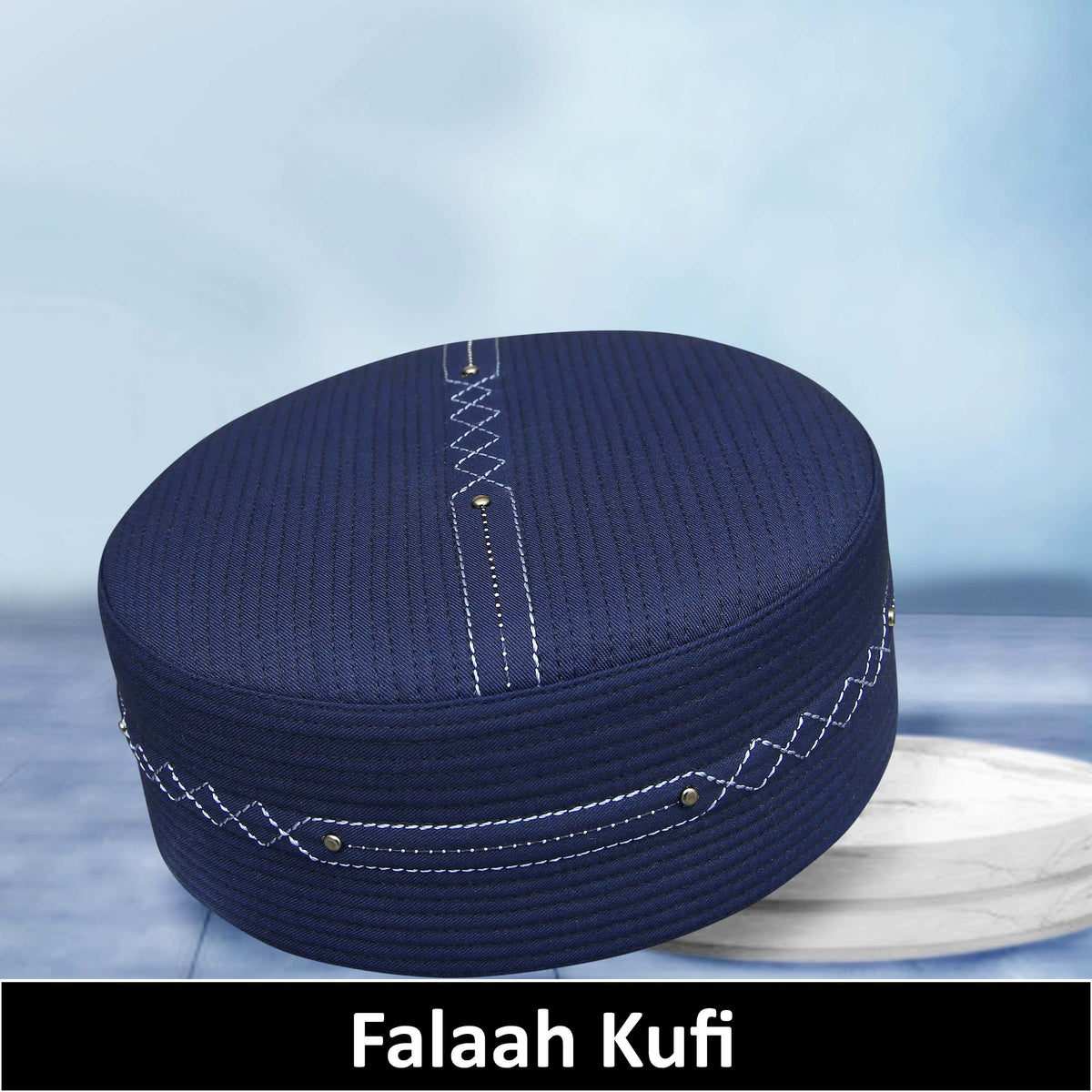 Blue Falah Kufi Elegant Traditional Muslim Prayer Hat