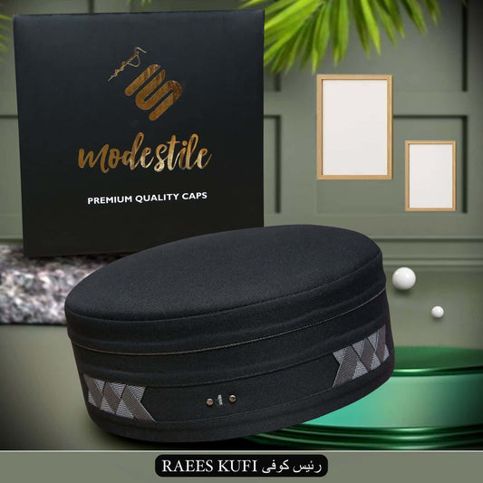 Black Raees Kufi Premium Islamic Prayer Cap for Men