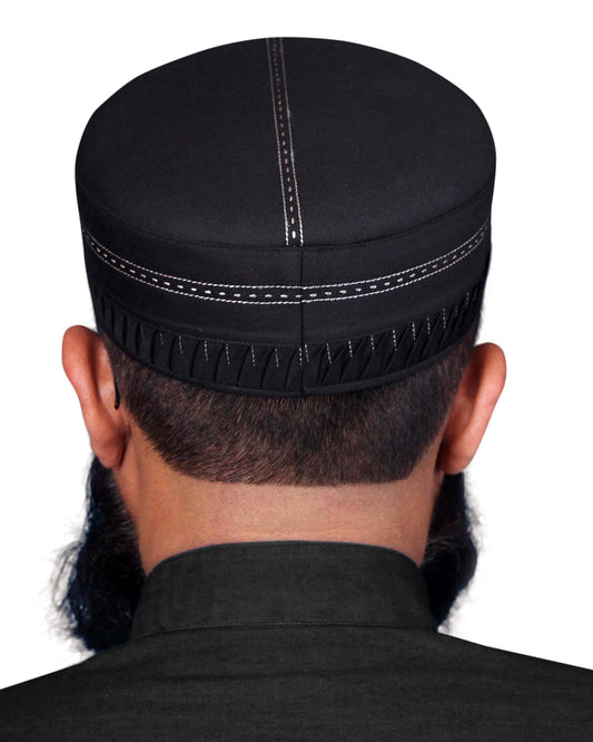 Black Aashun Kufi Premium Islamic Prayer Cap for Men