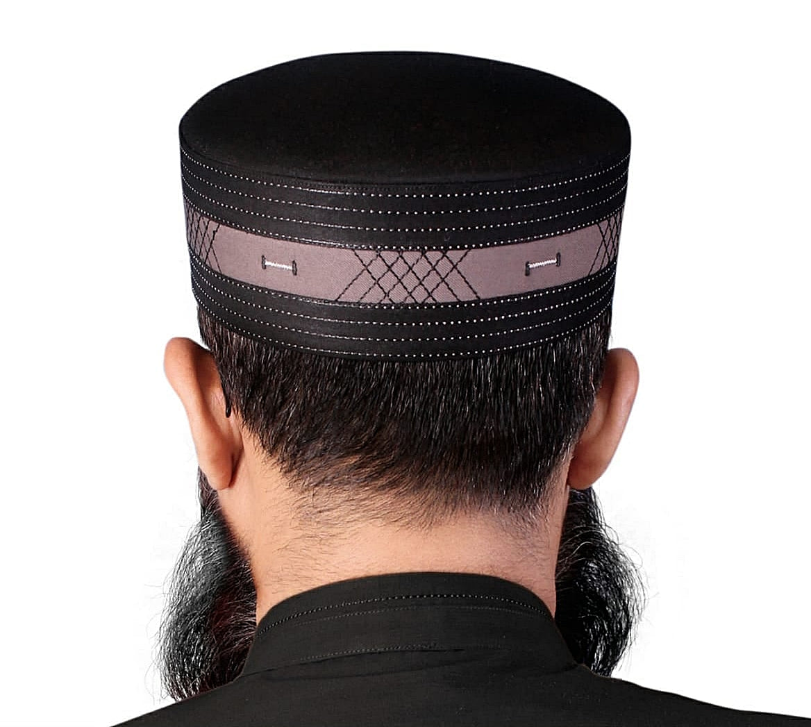Black Intikhab Kufi Premium Islamic Prayer Cap for Men