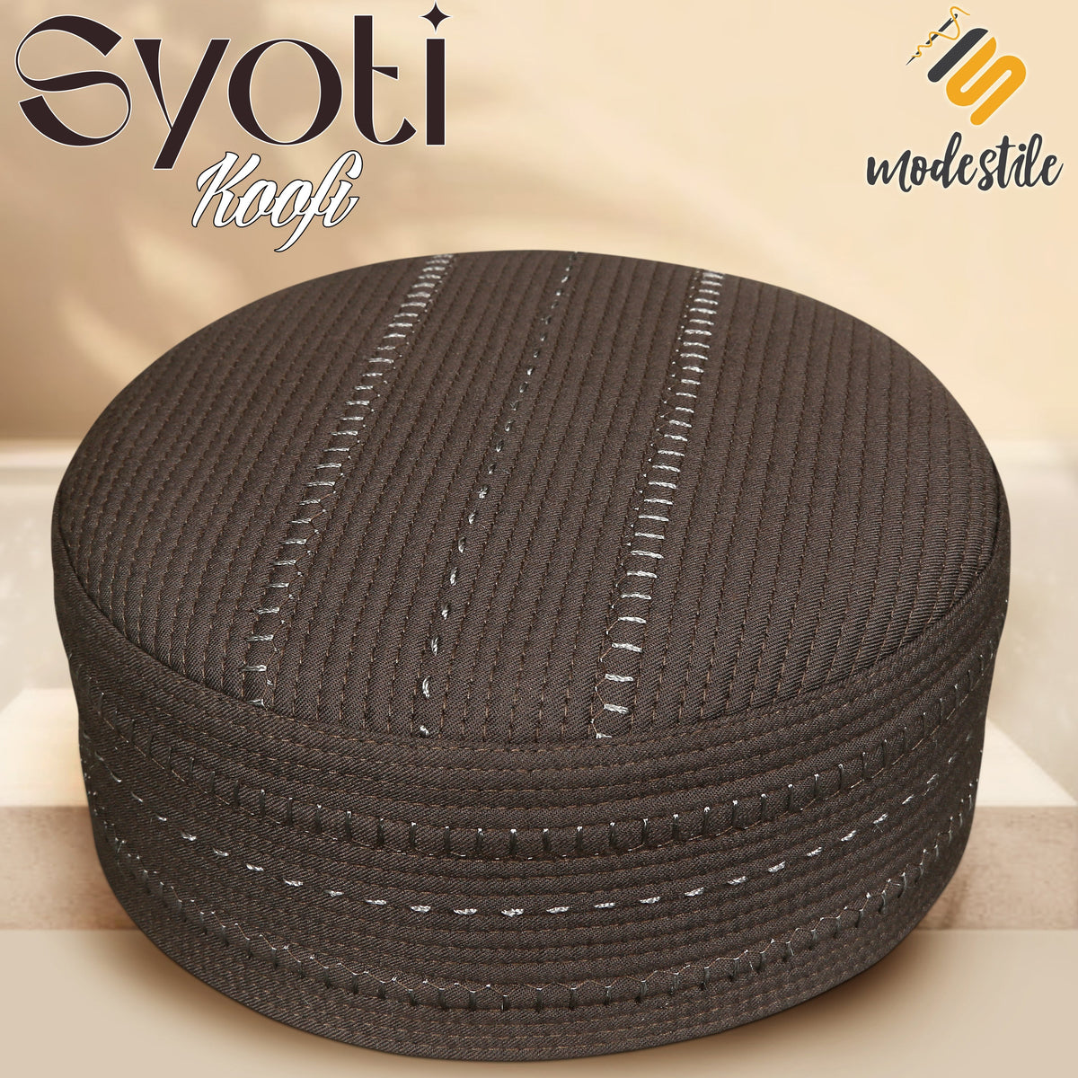 Brown Syoti Kufi Elegant Traditional Prayer Hat
