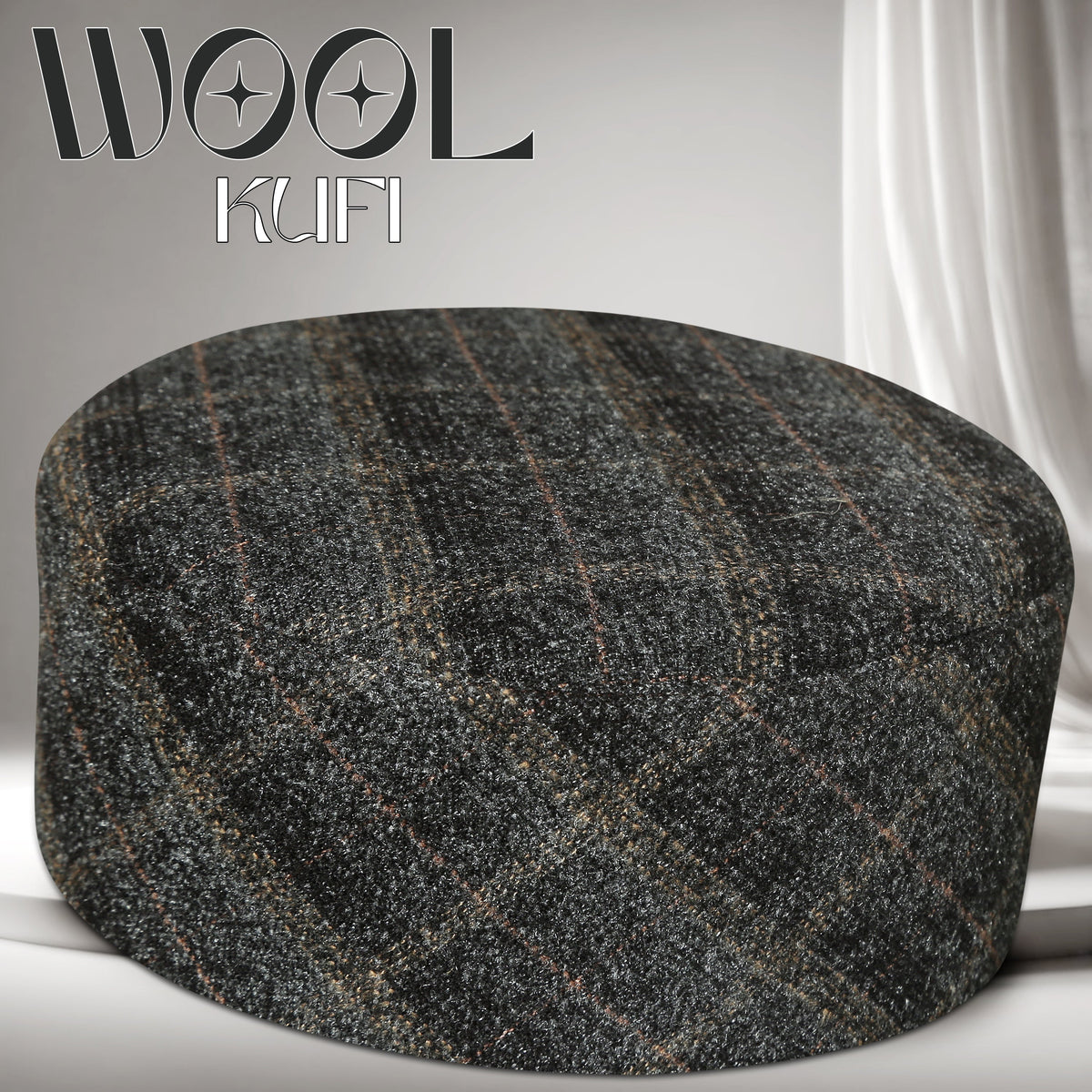 Charcoal Grey New Wool Kufi Premium Printed Check Cap