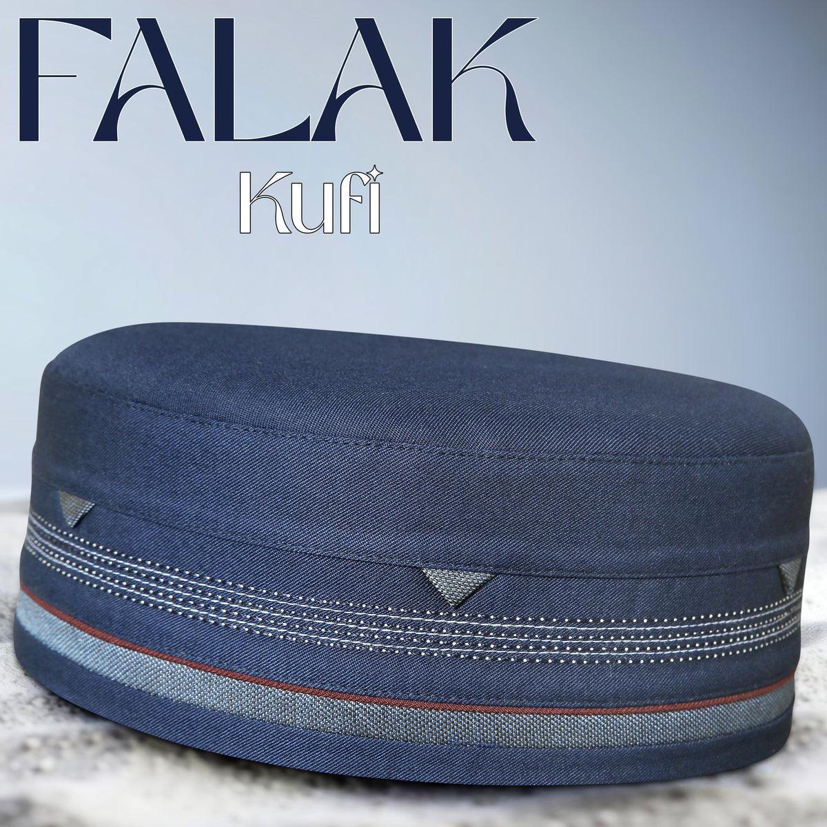 Blue Falak Kufi with Elegant Embroidered Pattern