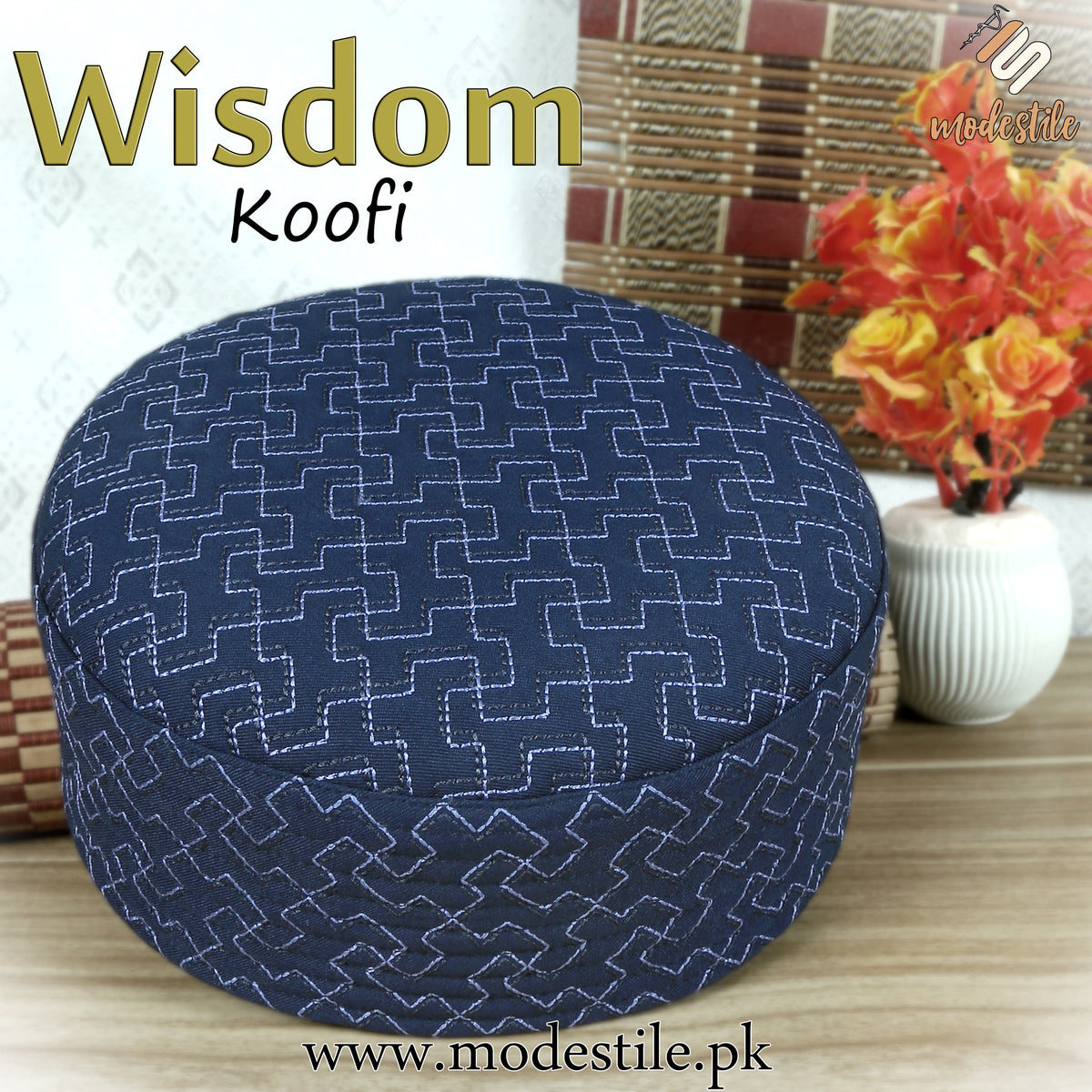 Blue Wisdom Embroidered Nalain Pak Muslim Kufi Hat