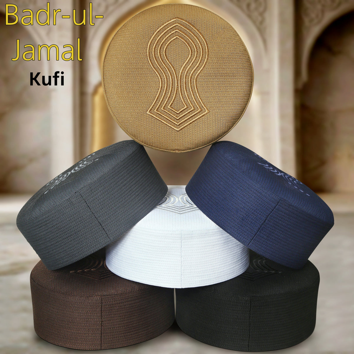 Badr-ul-Jamal Kufi – Premium Nalain Embroidered Islamic Prayer Cap for Men