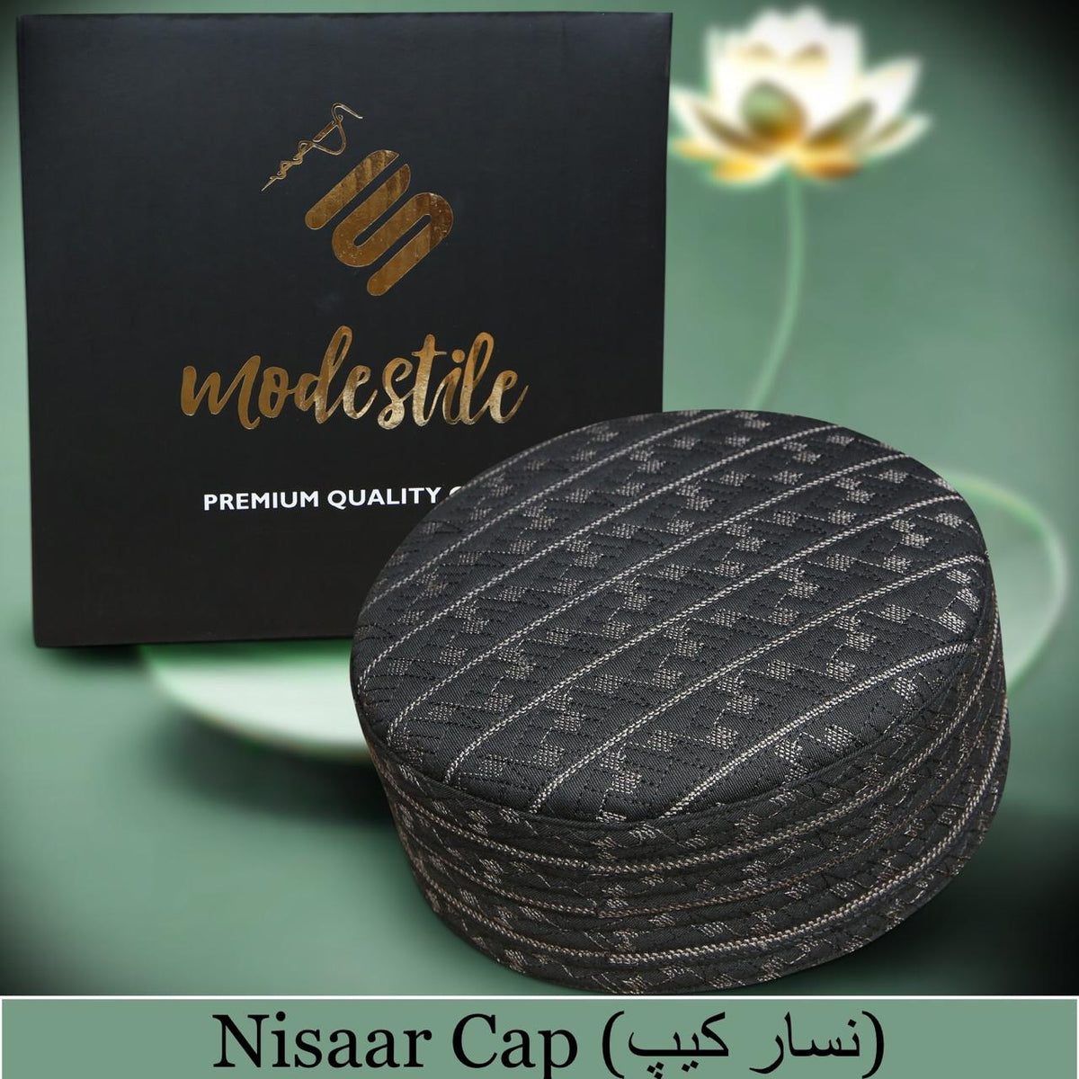 Grey Nisaar Kufi Refined Embroidered Muslim Skull Cap