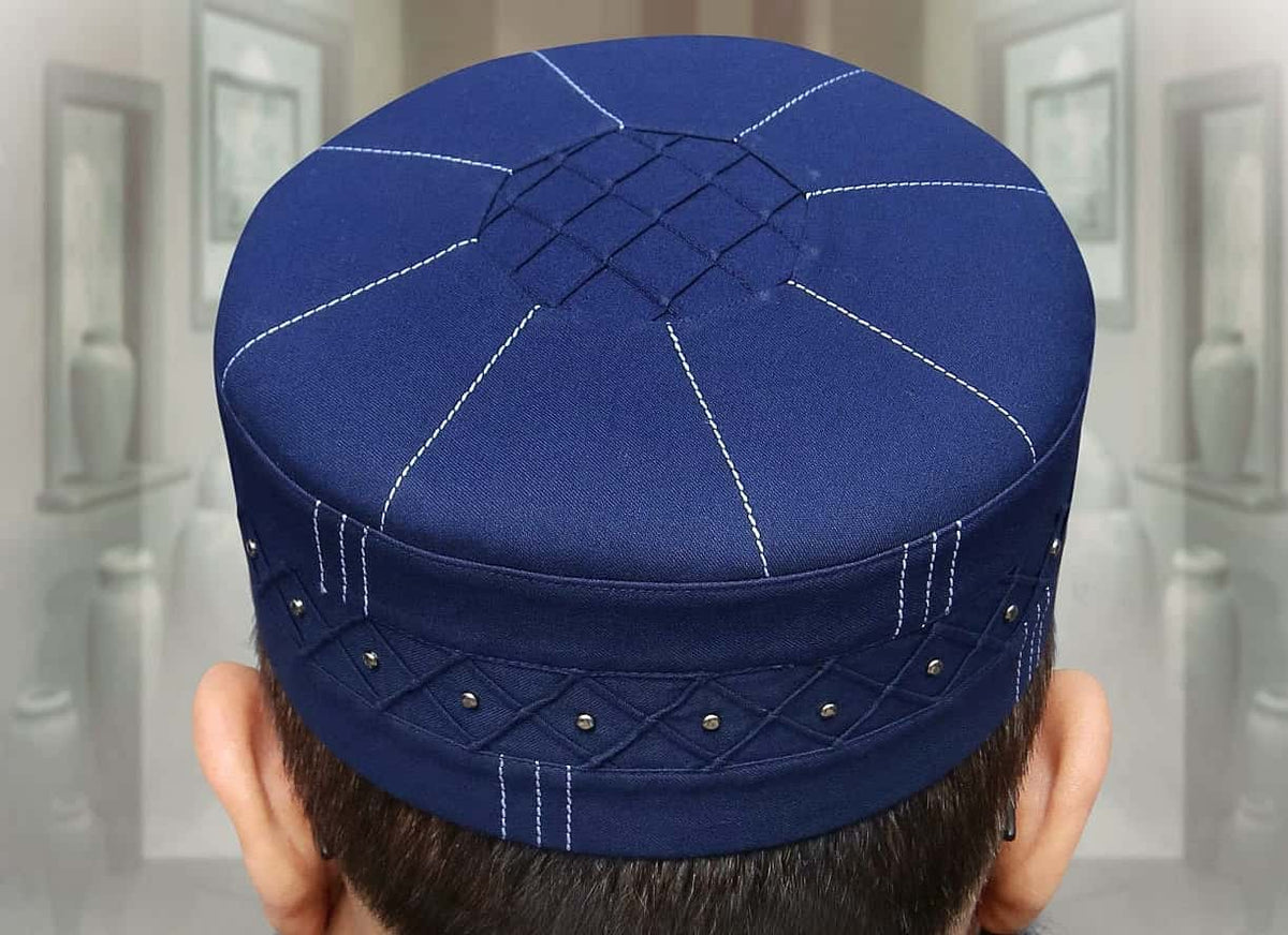 Navy Owais Kufi Elegant Islamic Skull Cap