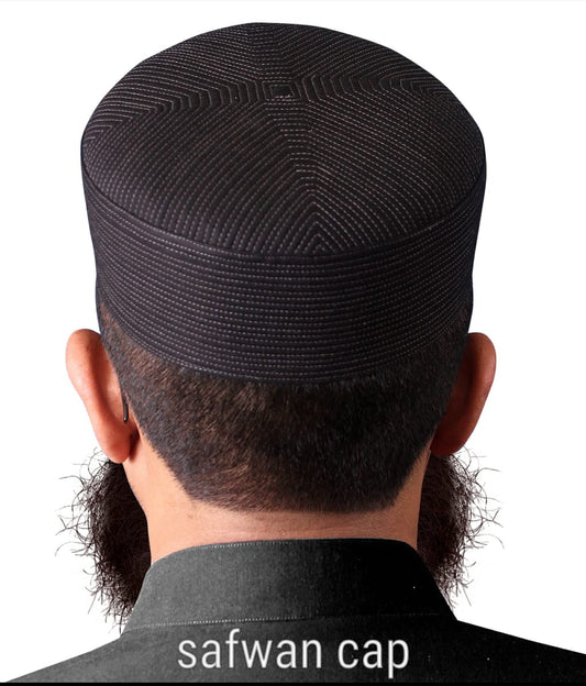 Black Safwan Kufi Premium Islamic Prayer Cap for Men