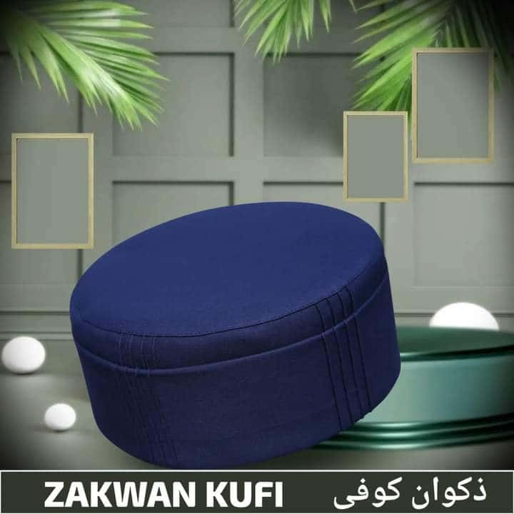 Blue Zakwan Kufi Elegant Traditional Muslim Prayer Hat