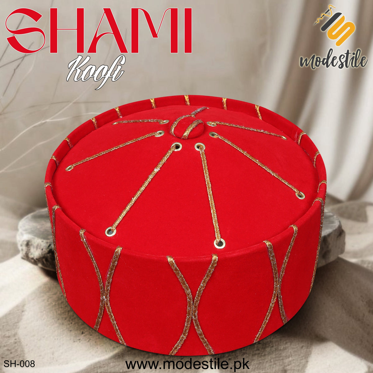 Red SH-008 Classic Islamic Prayer Shami Cap