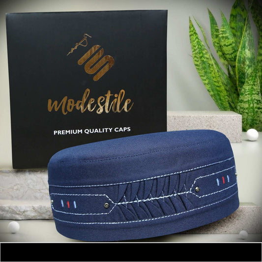 Blue Inayat Kufi Premium Islamic Prayer Cap for Men