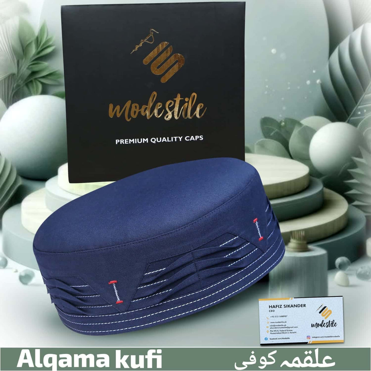 Navy Blue Alqama Kufi Stylish Daily Salah Cap