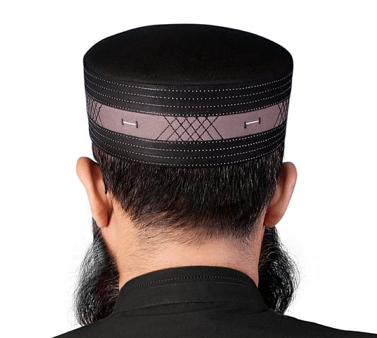 Black Intikhab Kufi Premium Islamic Prayer Cap for Men