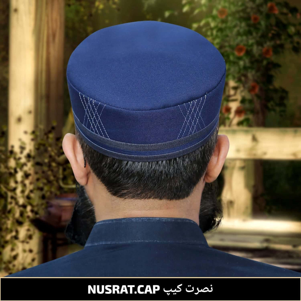 Blue Nusrat Kufi Elegant Traditional Muslim Prayer Hat