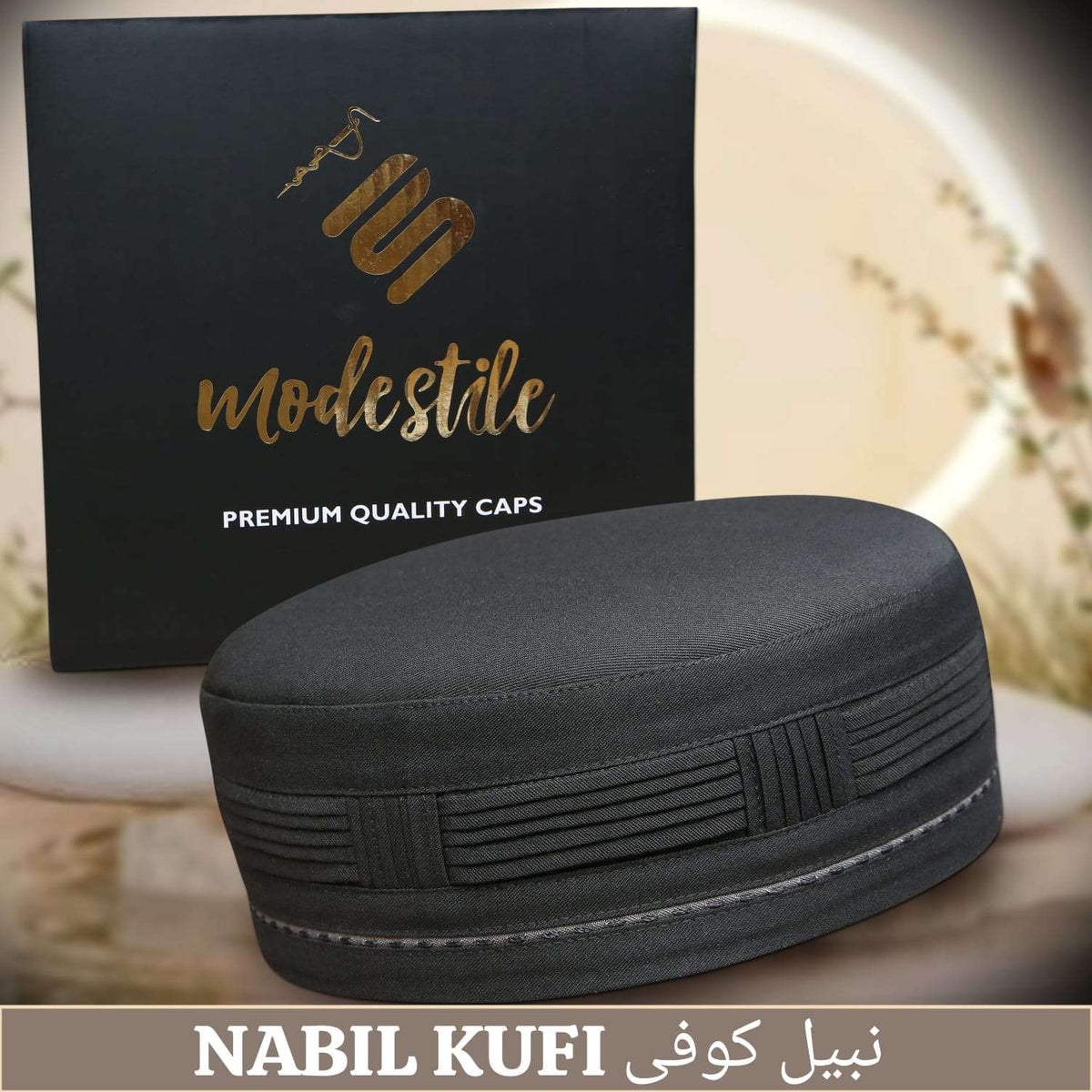 Black Nabeel Kufi Premium Islamic Prayer Cap for Men