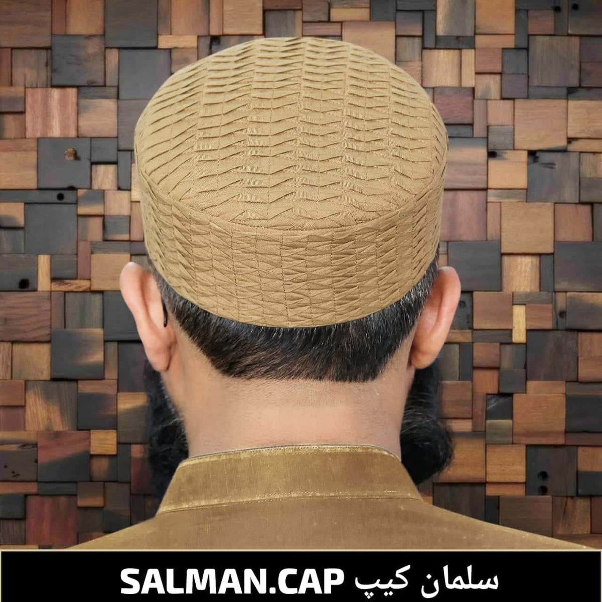 Golden Salman Kufi Premium Embroidered Prayer Cap
