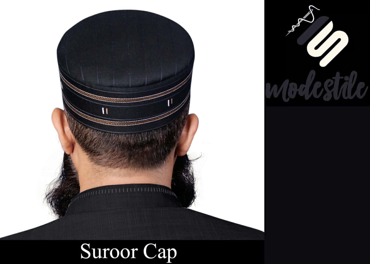 Black Suroor Kufi Premium Islamic Prayer Cap for Men