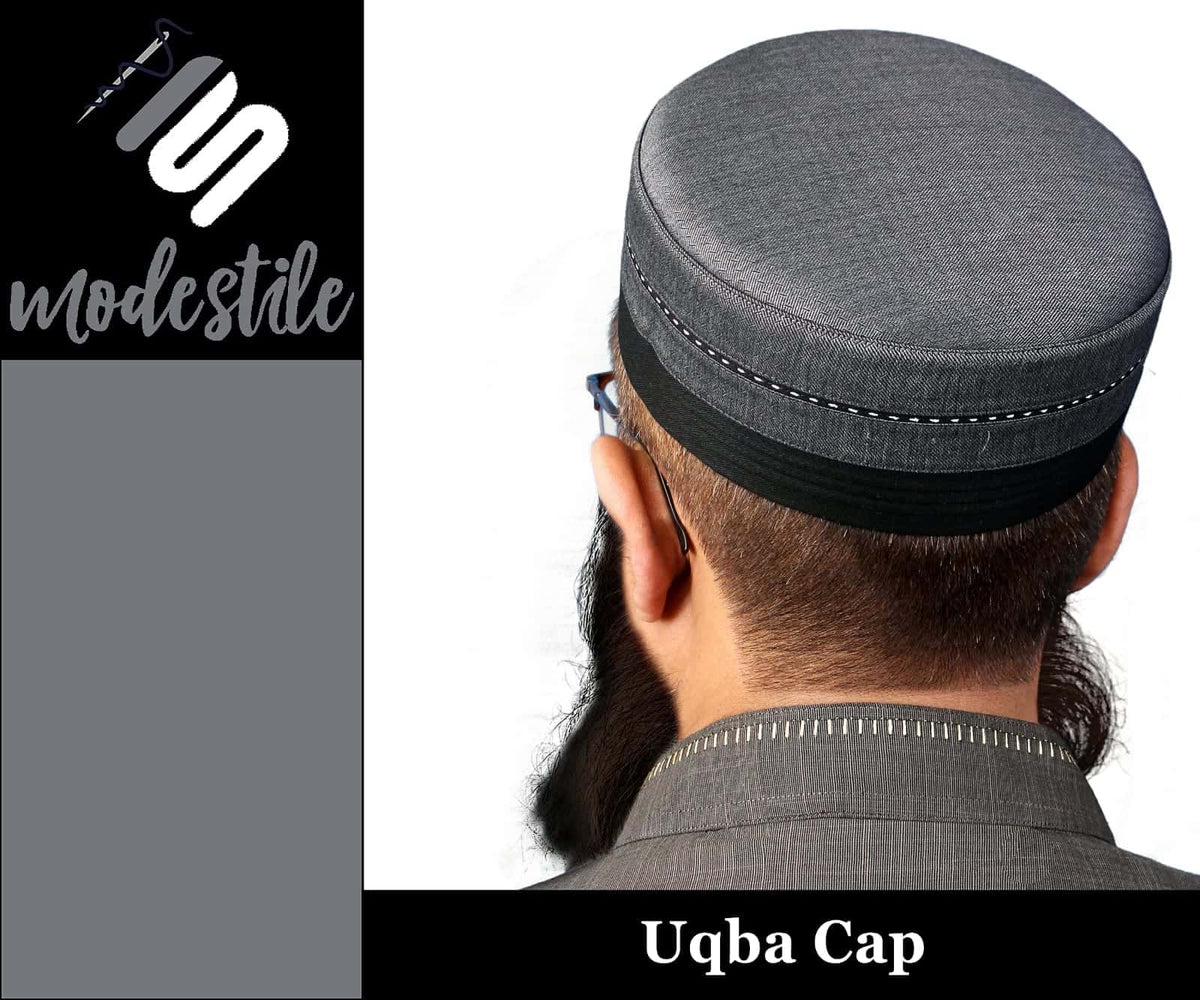 Grey Uqba Kufi Soft Comfortable Islamic Skull Cap