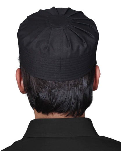 Black Umar Kufi Premium Islamic Prayer Cap for Men