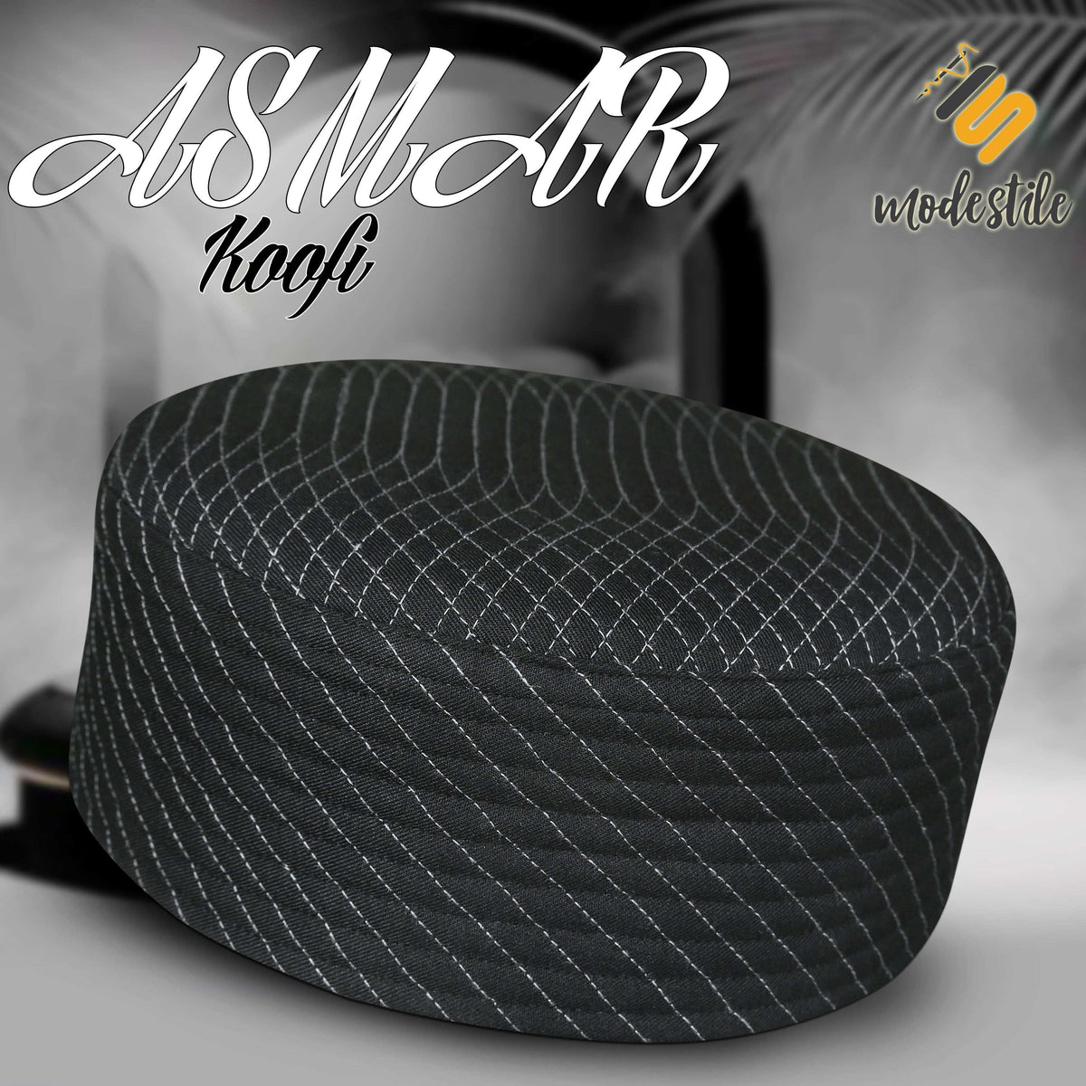 Black Asmar Kufi Premium Islamic Prayer Cap for Men