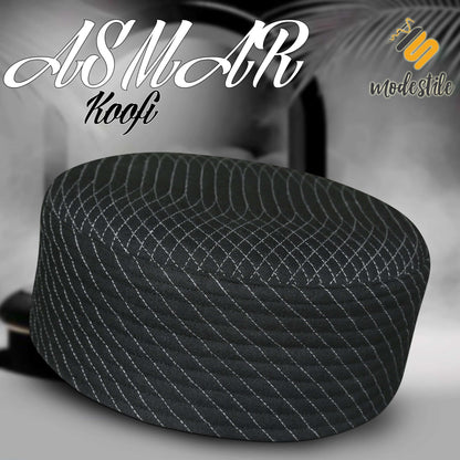 Black Asmar Kufi Premium Islamic Prayer Cap for Men