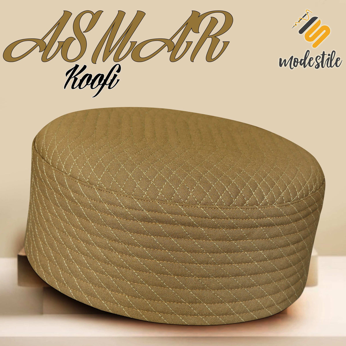 Golden Asmar Kufi Premium Embroidered Prayer Cap