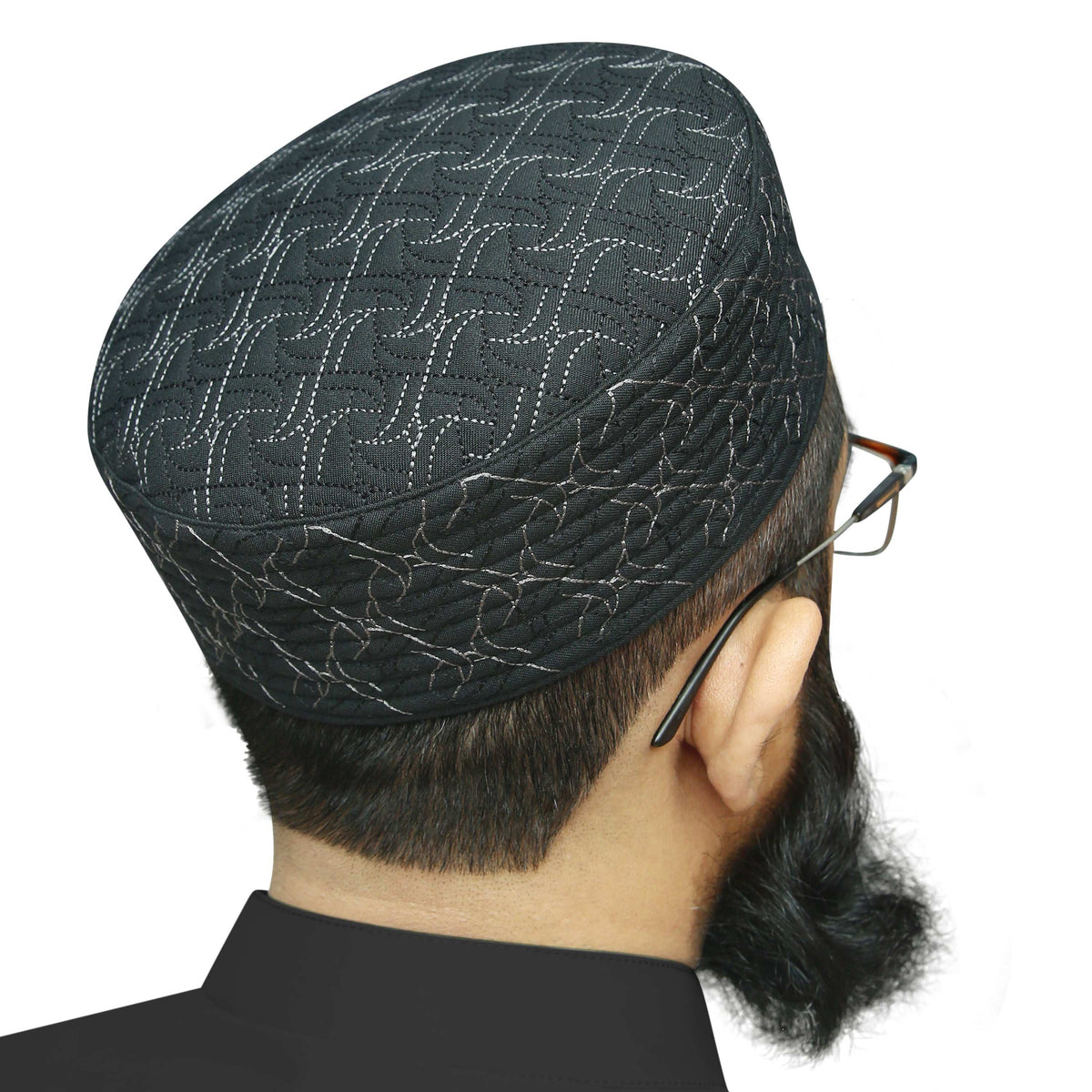 Black Arkan Kufi Premium Islamic Prayer Cap for Men