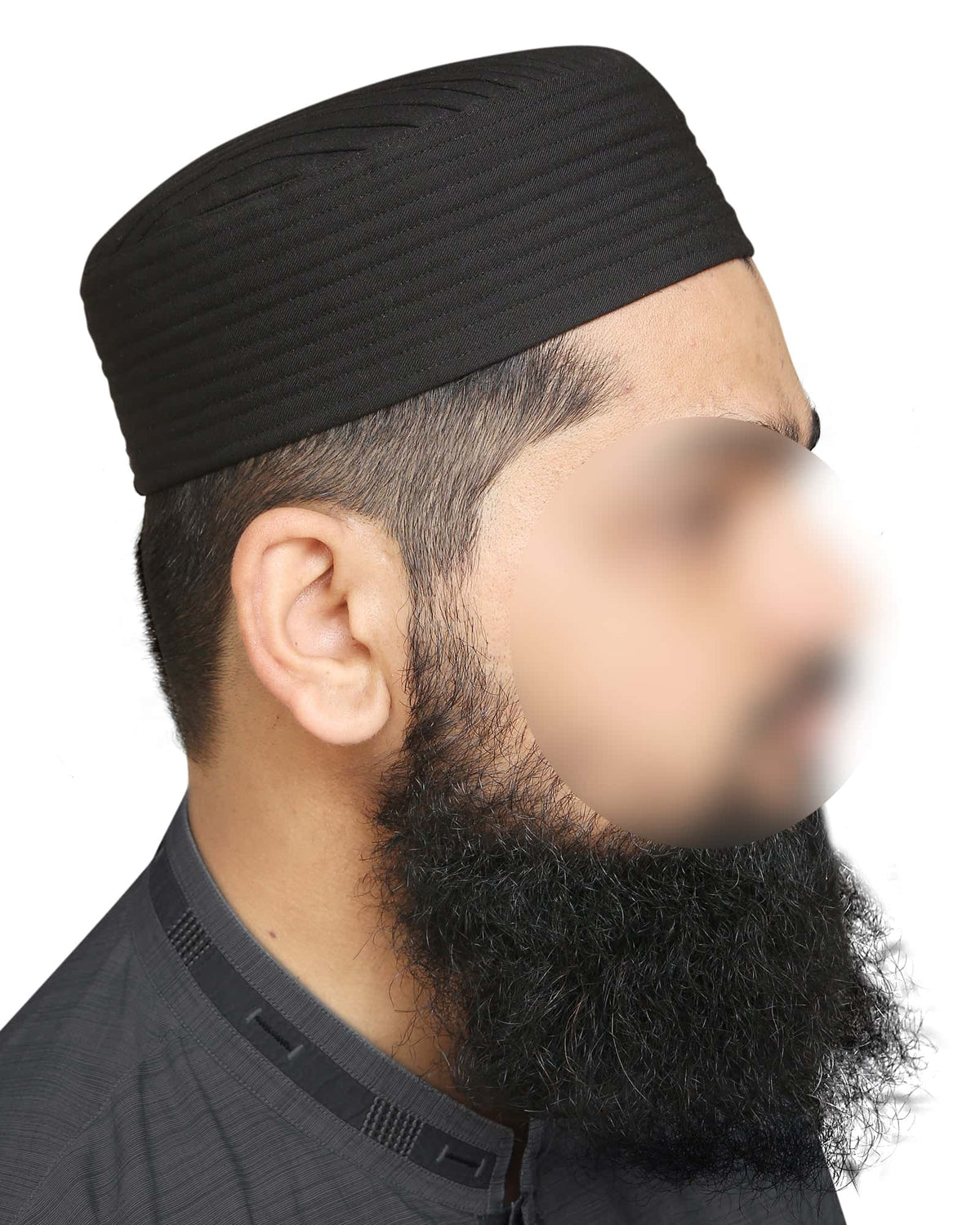 Black Ghalib Kufi Premium Islamic Prayer Cap for Men