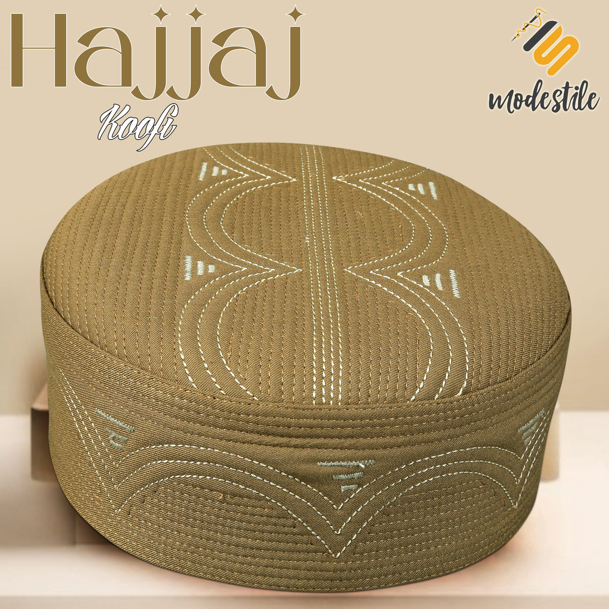 Golden Hajjaj Kufi Premium Embroidered Prayer Cap