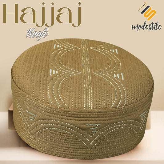 Golden Hajjaj Kufi Premium Embroidered Prayer Cap