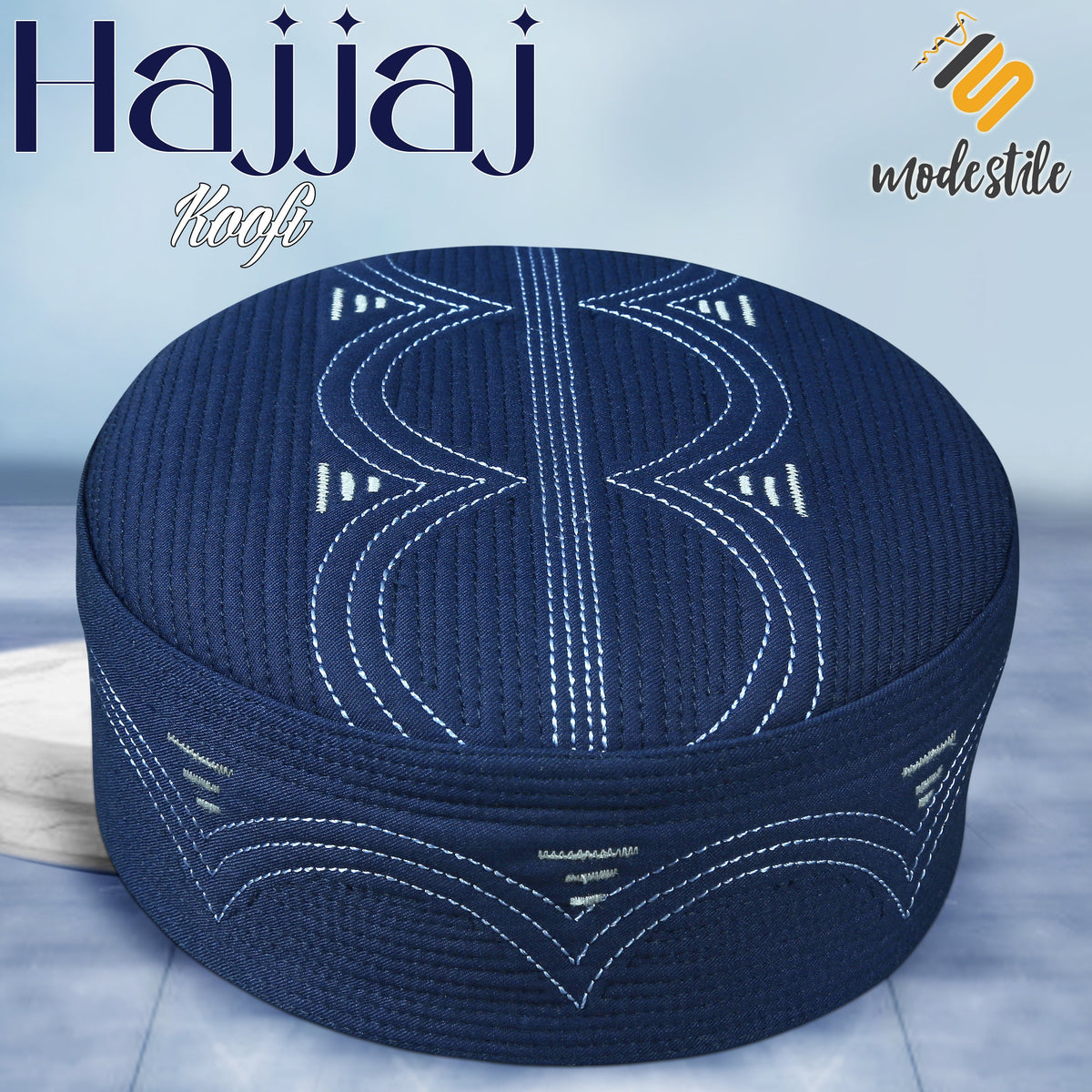 Navy Hajjaj Kufi Elegant Daily Salah Cap