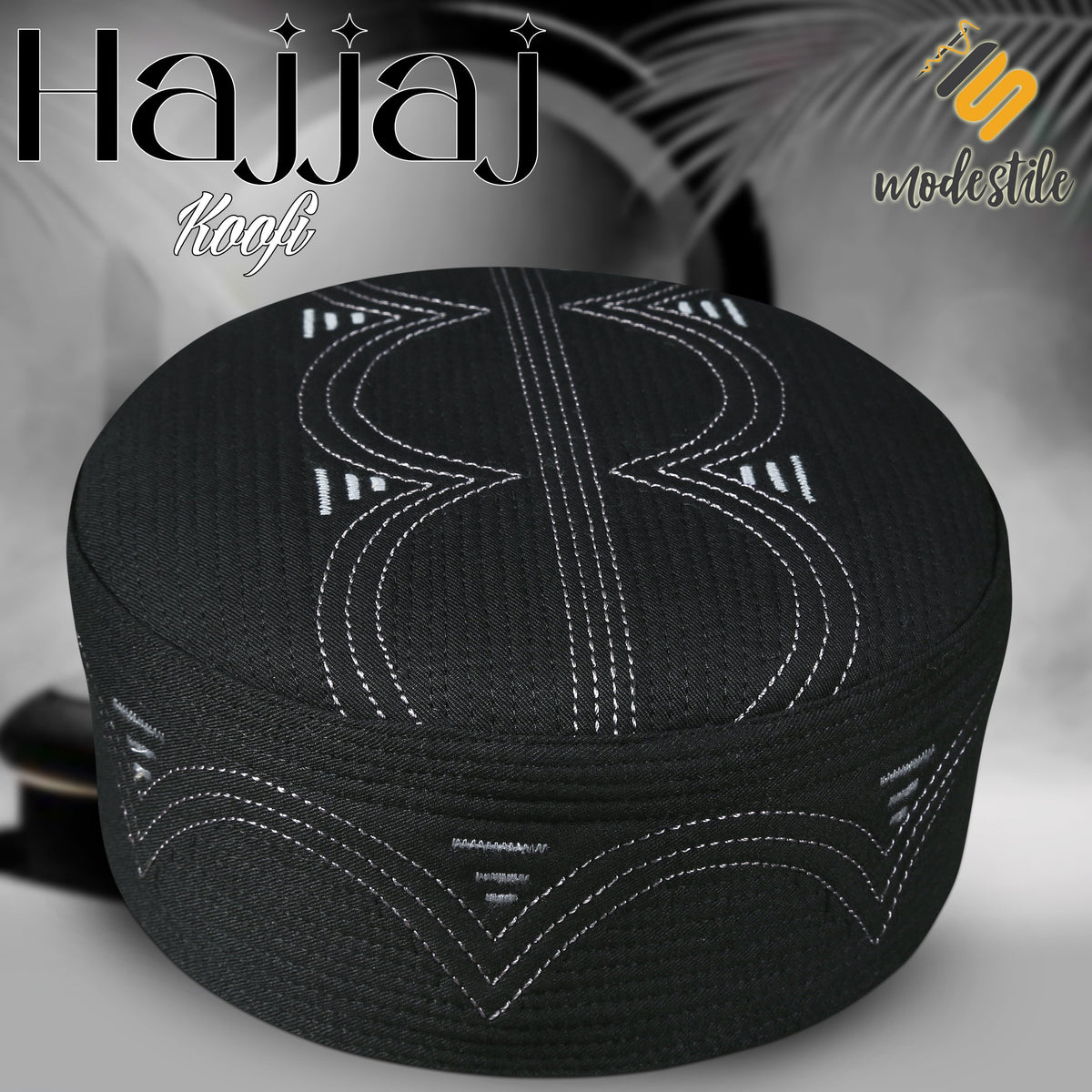 Black Hajjaj Kufi Premium Islamic Prayer Cap for Men