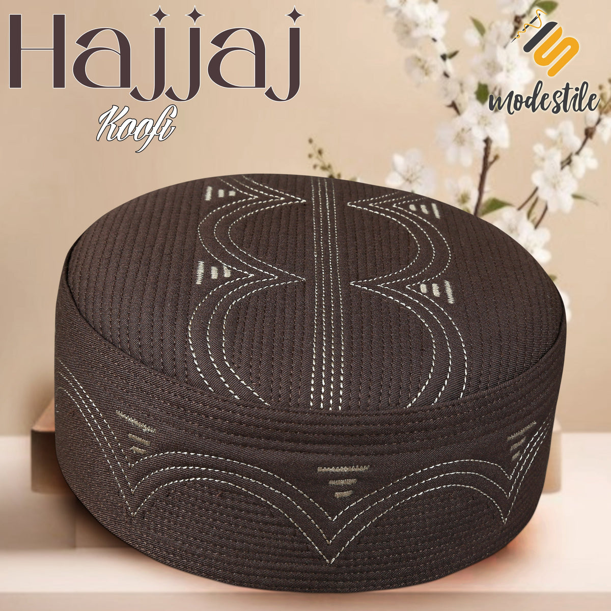 Brown Hajjaj Kufi Traditional Muslim Prayer Hat