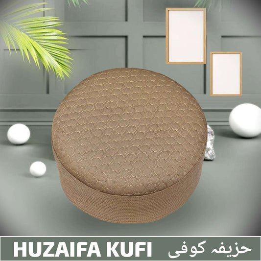 Golden Huzaifa Kufi Premium Embroidered Prayer Cap
