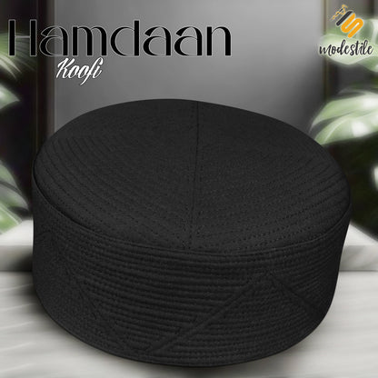 Black Hamdaan Kufi Premium Islamic Prayer Cap for Men