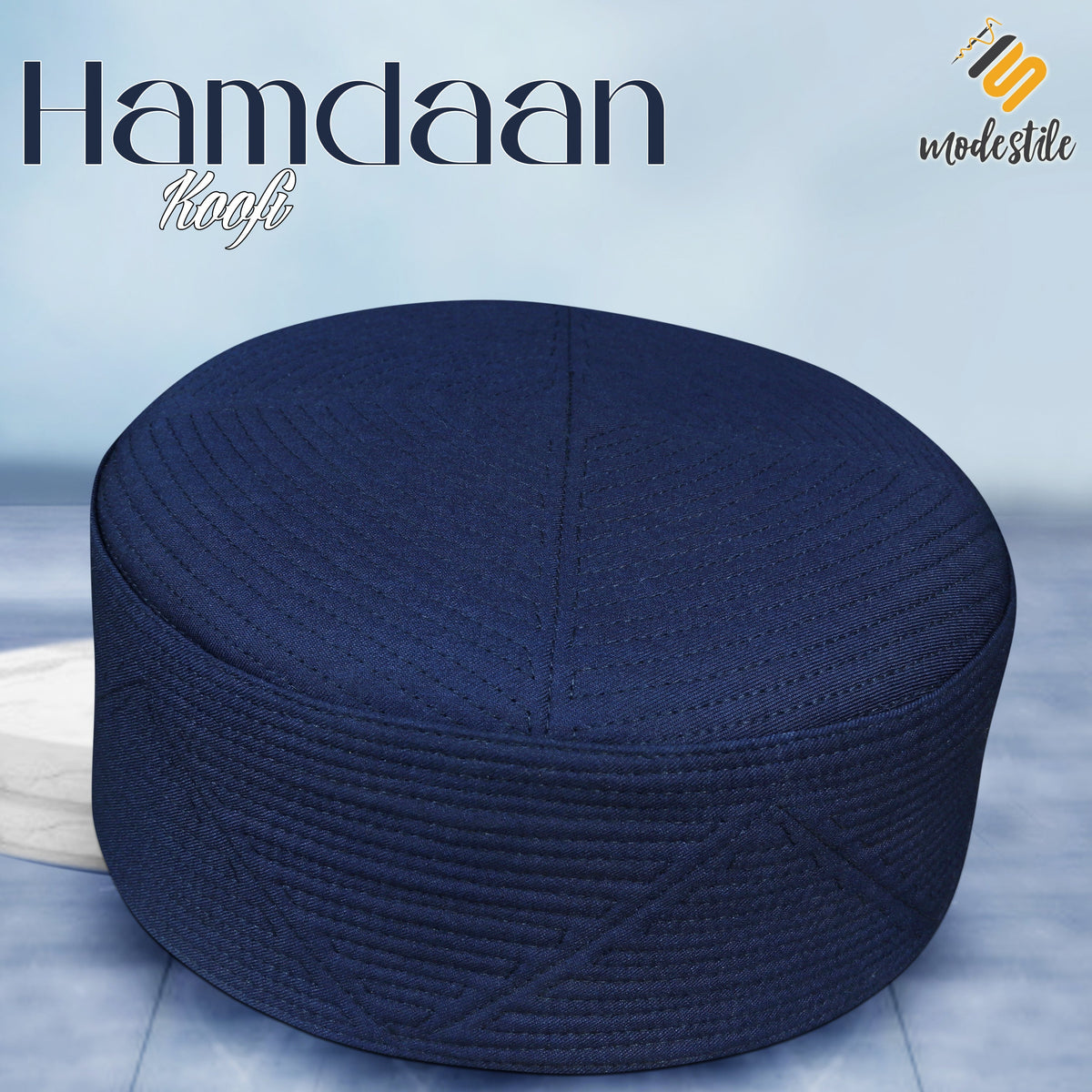 Navy Blue Hamdaan Kufi Stylish Daily Salah Cap