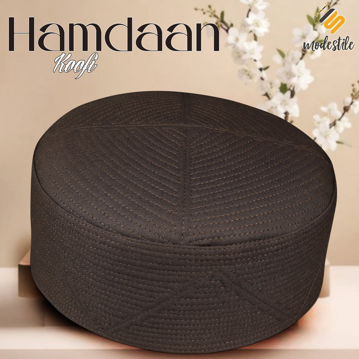 Brown Hamdaan Kufi Elegant Traditional Prayer Hat
