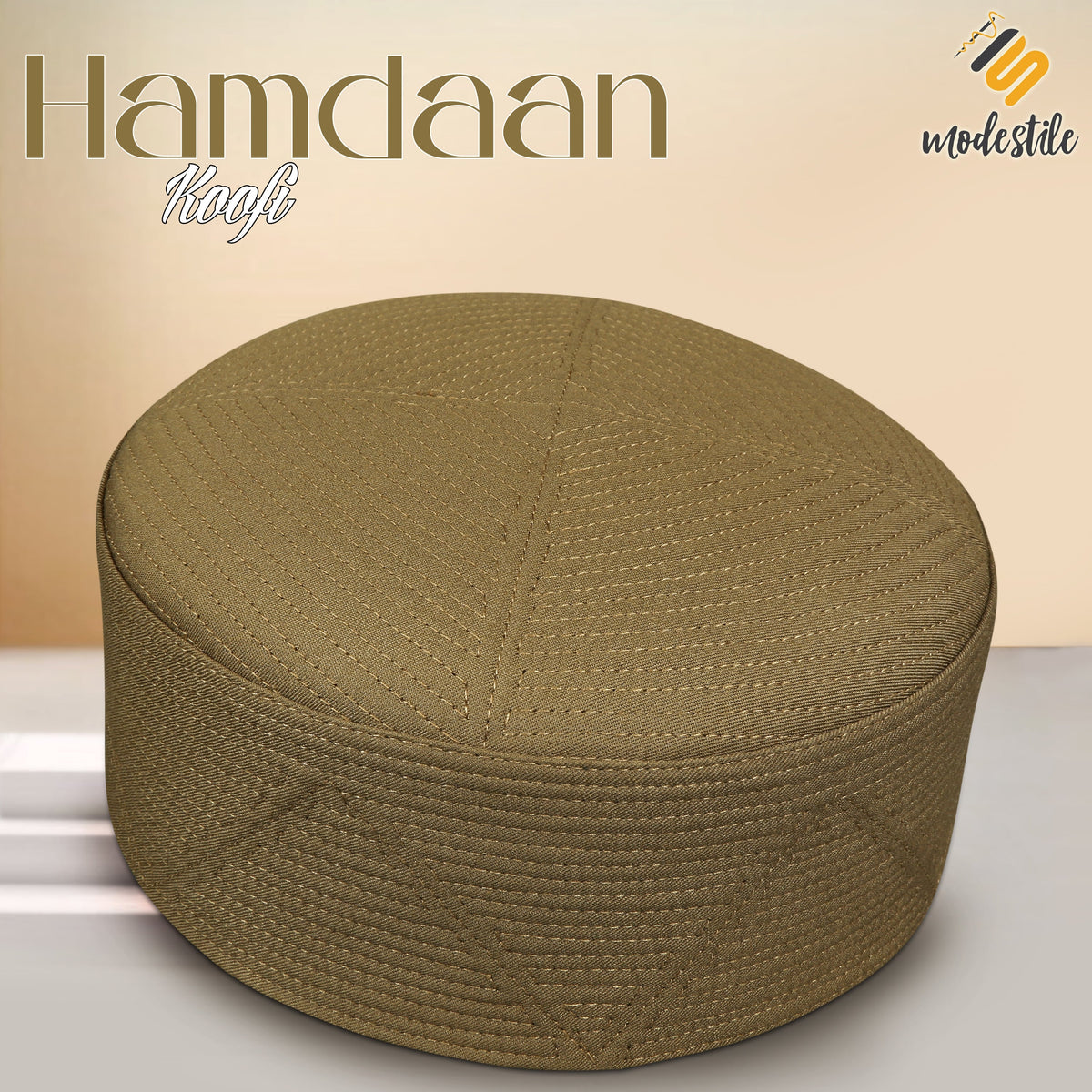Golden Hamdaan Kufi Premium Embroidered Prayer Cap