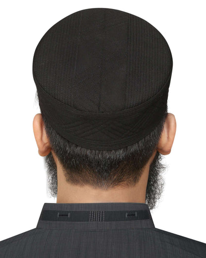 Black Jameel Kufi Premium Islamic Prayer Cap for Men