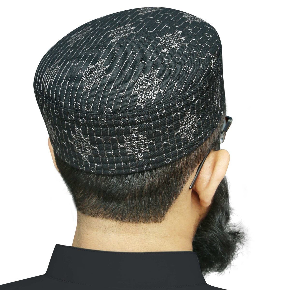 Black Jisaar Kufi Premium Islamic Prayer Cap for Men