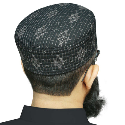 Black Jisaar Kufi Premium Islamic Prayer Cap for Men