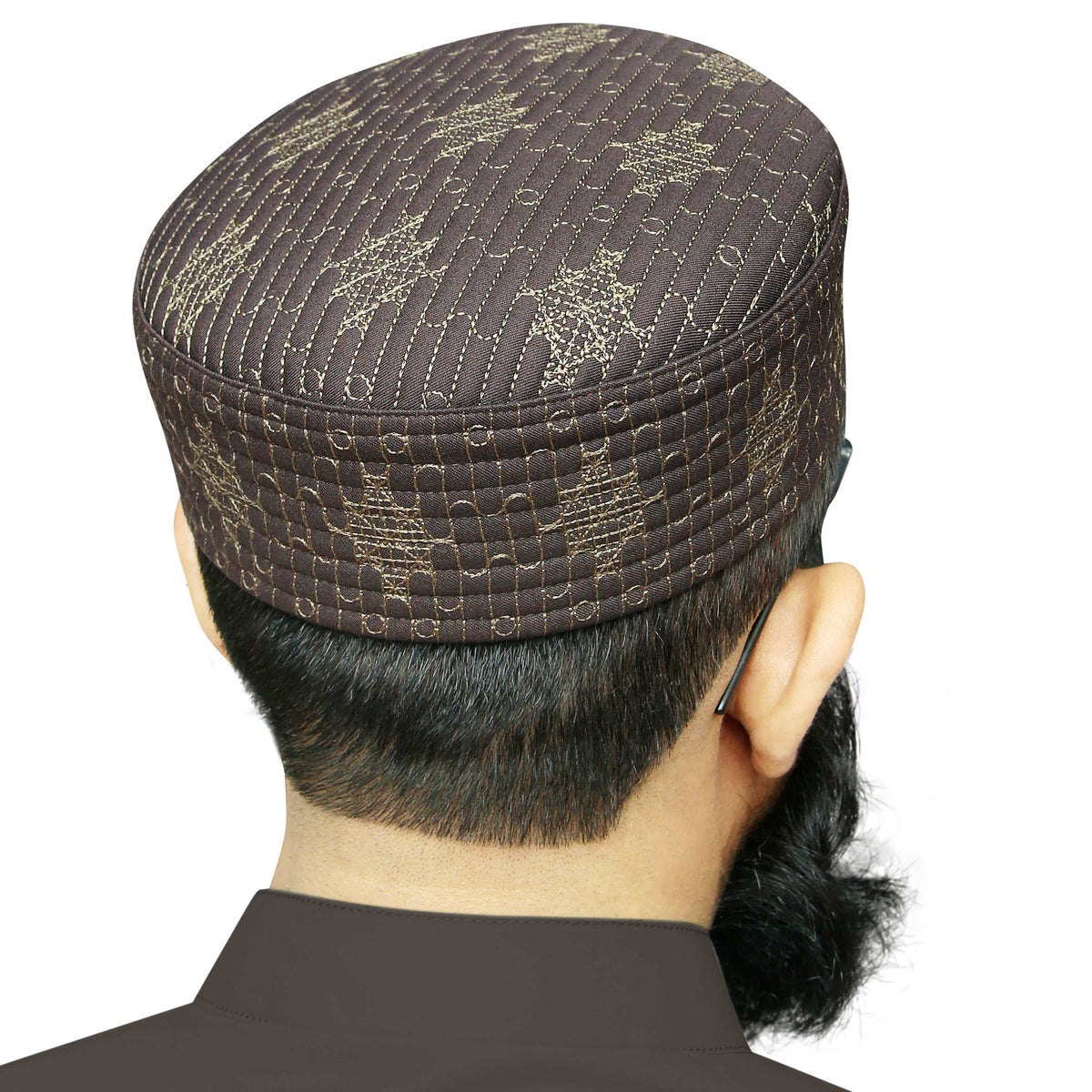 Brown Jisaar Kufi Elegant Traditional Prayer Hat