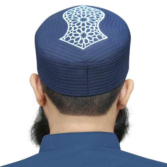 Blue Mujtaba Nalain Kufi Elegant Traditional Prayer Hat