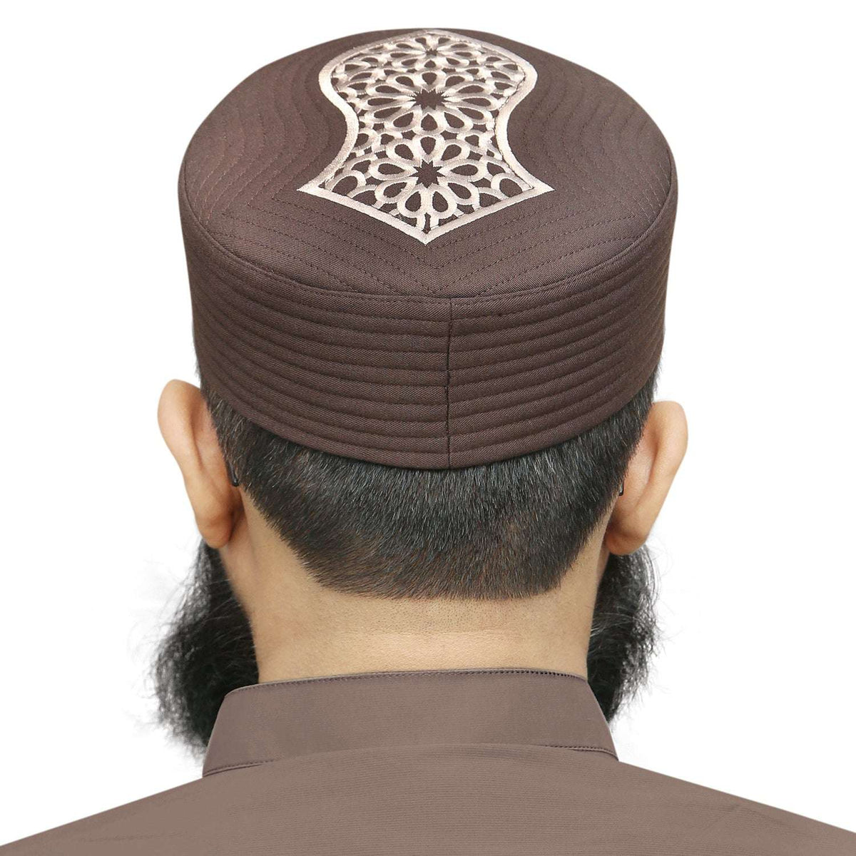 Brown Mujtaba Nalain Kufi Classic Muslim Namaz Topi
