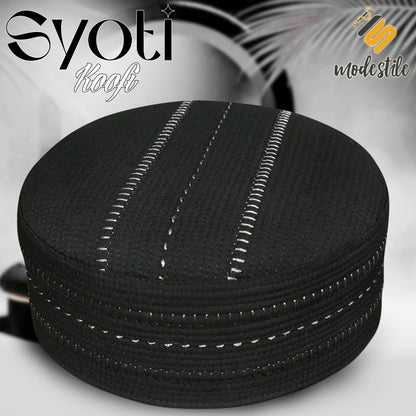 Black Syoti Kufi Premium Islamic Prayer Cap for Men