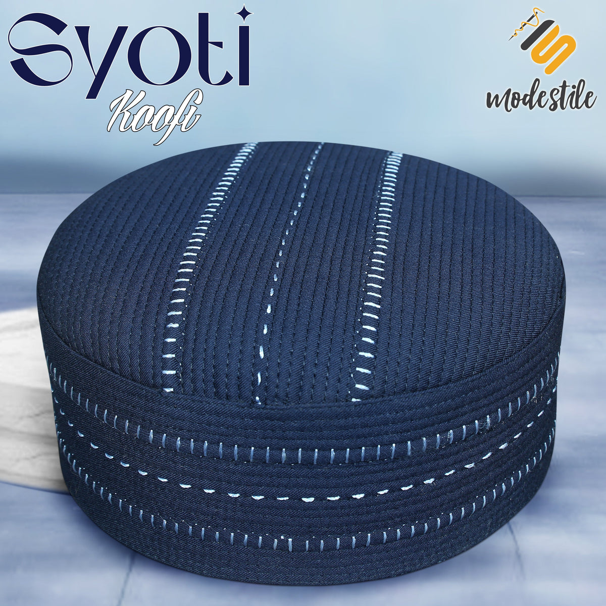 Navy Blue Syoti Kufi Premium Daily Salah Cap
