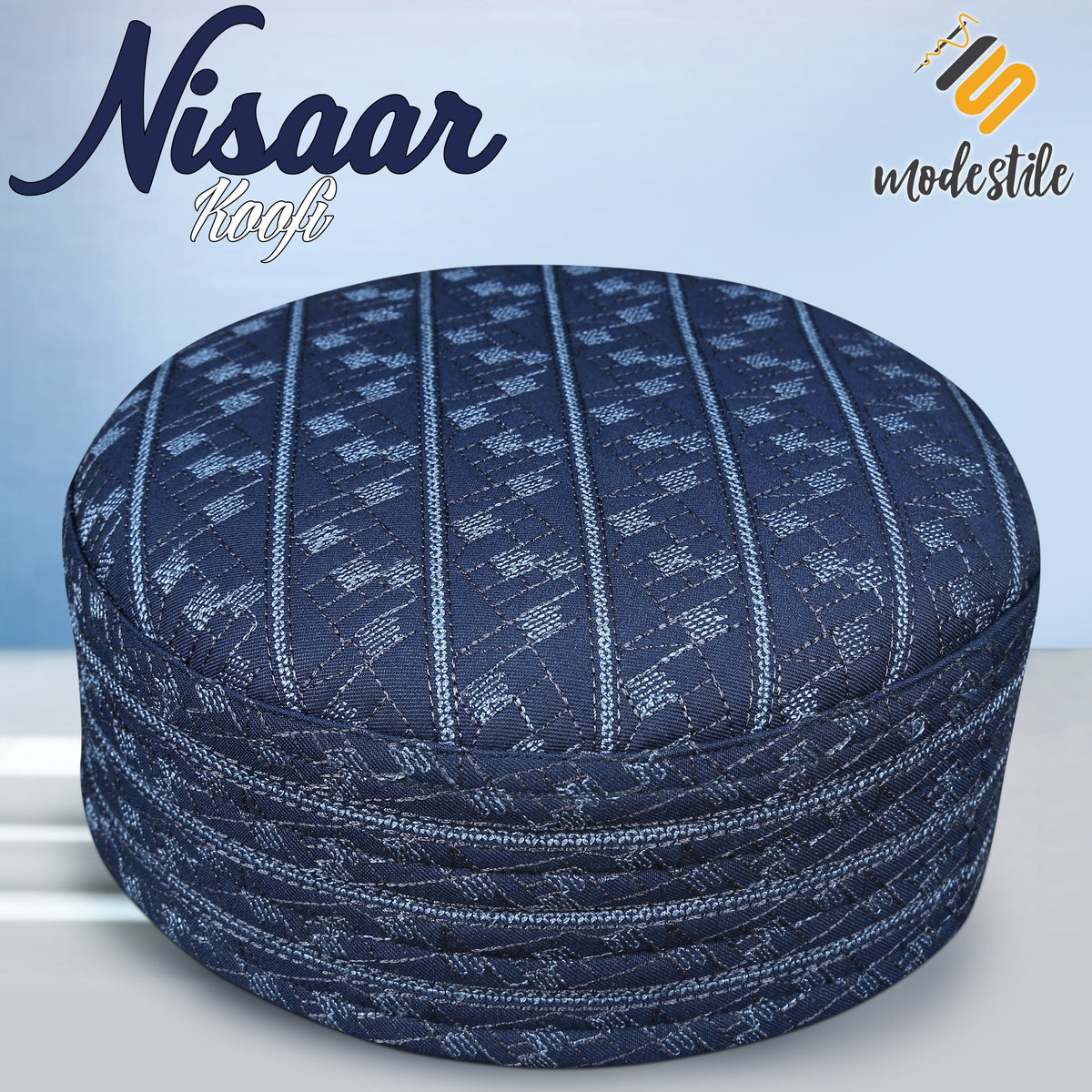 Blue Nisaar Kufi Elegant Traditional Muslim Prayer Hat