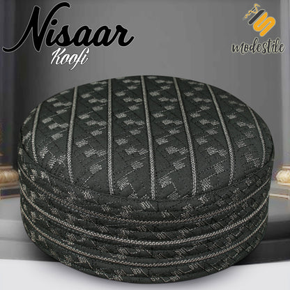 Black Nisaar Kufi Premium Embroidered Islamic Prayer Cap