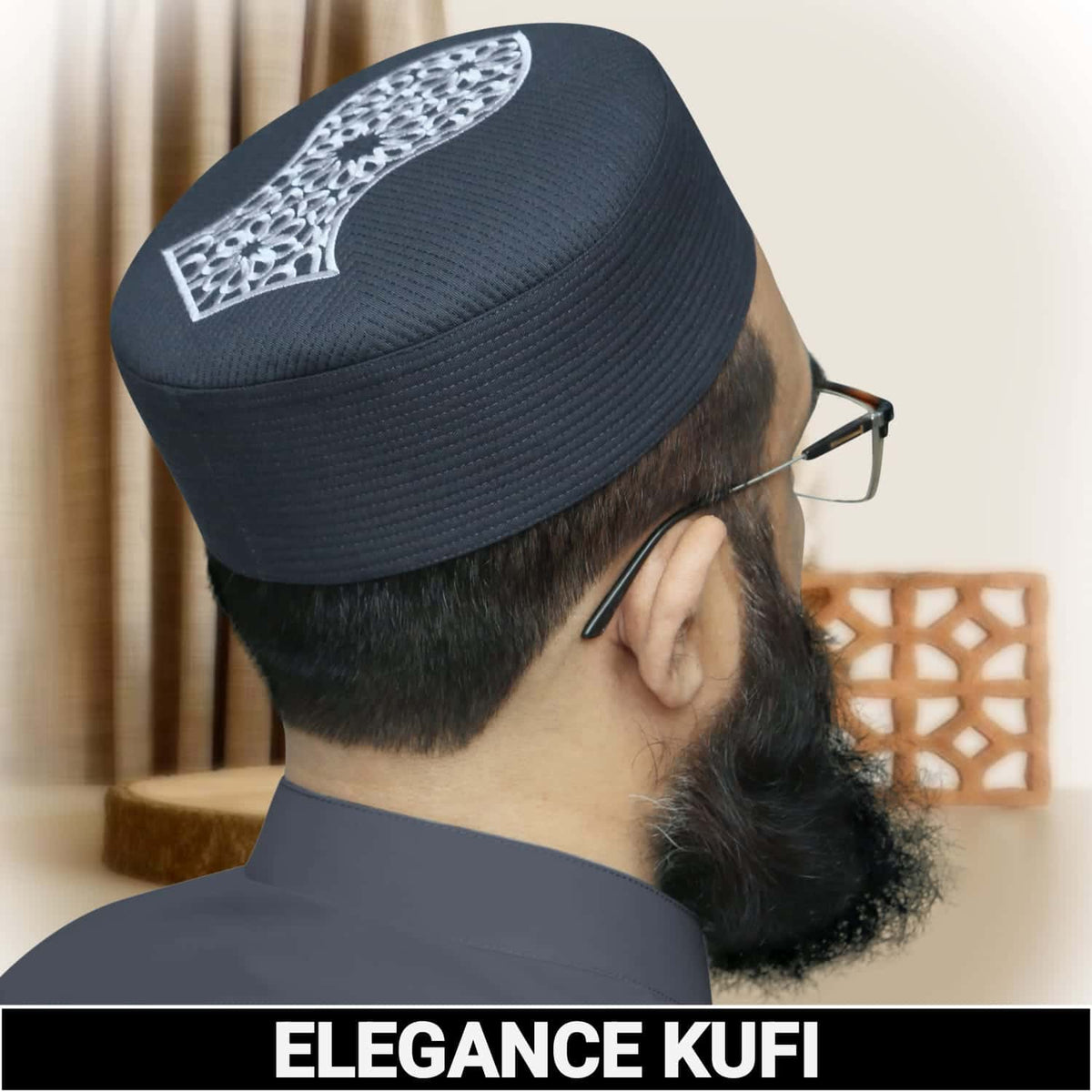 Grey Elegance Nalain Pak Kufi Refined Islamic Namaz Topi